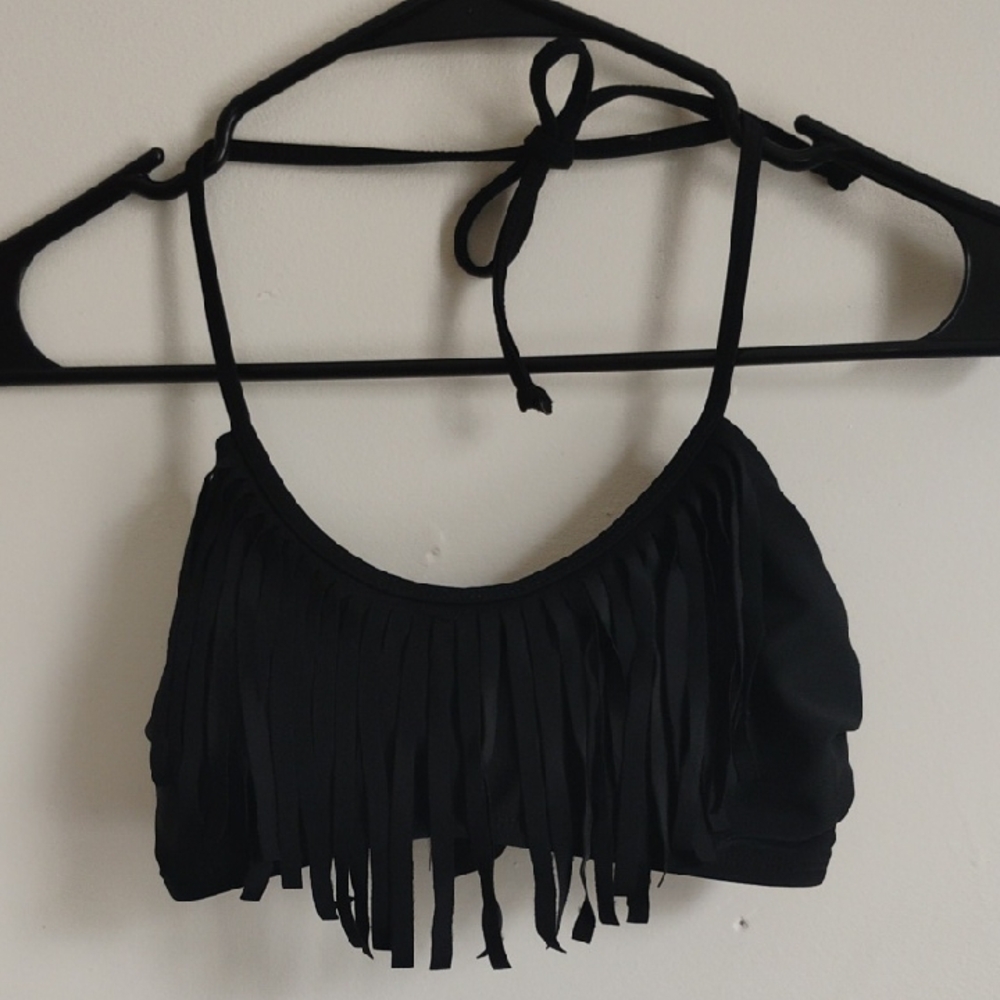 Xhilaration | Black Fringe Halter Bikini Top | S | NWT